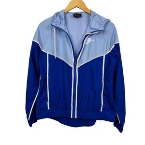 Nike Windrunner Hooded Jacket Blue White Full Zip Women’s M Running Windbreaker